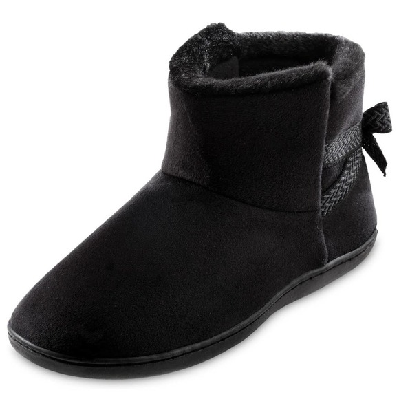 isotoner Women's Microsuede Mallory Bootie Slippers with Bow Sz L 8.5-9 - Picture 1 of 6